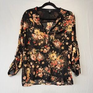 Forever 21 Womens Dark Floral Top Size Medium Sheer Forest Fairy Dark Romantic